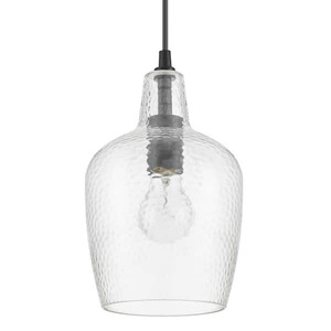 lot 28 image: Hampton Bay Gillian 1-Light Brushed Nickel Cone Mini Pendant with Clear Hammered Glass, Pendant Light for Kitchen
