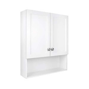 lot 38 image: Glacier Bay 22-78 in. W. x 27-78 in. H Framed Surface-Mount Rectangular Bathroom Medicine Cabinet with Mirror, White
