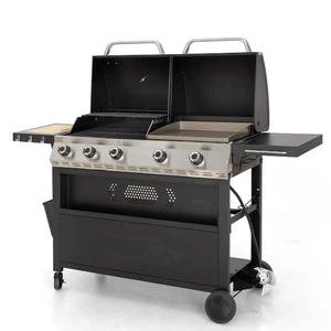 PHI VILLA 5-Burner Propane Gas Grill and Griddle Combo in Black with Cooking Grates and Plate