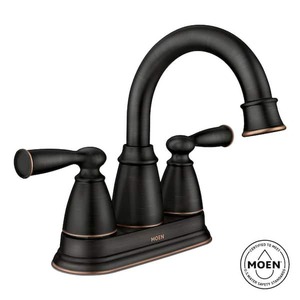 lot 132 image: MOEN Banbury 4 in. Centerset Double Handle Bathroom Faucet in Mediterranean Bronze