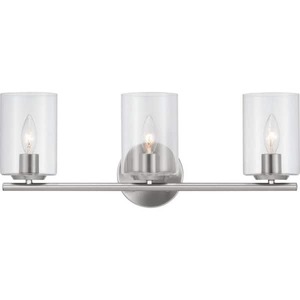 lot 147 image: Hampton Bay Champlain 22.375 in. 3-Light Brushed Nickel Modern Bathroom Vanity Light with Clear Glass Shades
