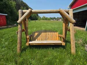 lot 78 image: Wooden Outdoor Swing with Canopy Frame