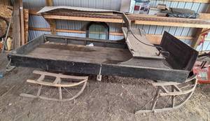 lot 114 image: Antique Wooden Horse-Drawn Sleigh with Iron Runners