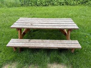 lot 123 image: Used Wooden Picnic Table with Built-in Benches