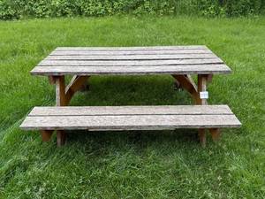 lot 124 image: Large Wooden Picnic Table with Wheels