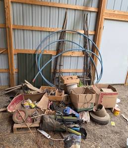 lot 148 image: Assorted Garage Items and Tools Lot with Wooden Crates