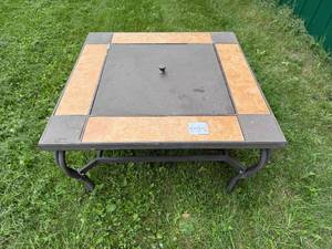 lot 160 image: Square Metal Fire Pit with Tile Border 37 x 37