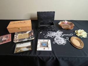 lot 211 image: Collection of Decorative Items Including Frames and Iridescent Glass Bowl
