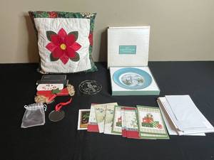 lot 214 image: Holiday Decor Collection with Avon Christmas Plate 1974 and Cards