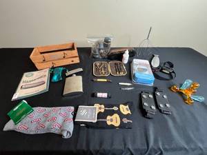 lot 220 image: Diverse Lot Harmonica Set, Grooming Kit, Socks, Pedometer, and More