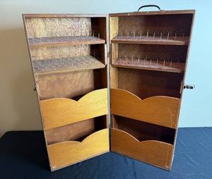 lot 236 image: Vintage Wooden Spool Holder Cabinet with Shelves