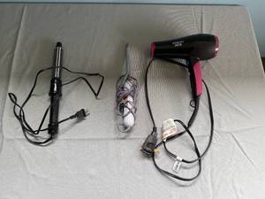 lot 244 image: Set of Hair Styling Tools - Conair Hair Dryer, Flat Iron, Curling Iron