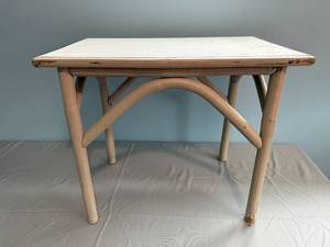 lot 248 image: Vintage Wooden End Table with Worn Cream Finish