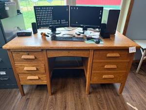 lot 249 image: Solid Wood Office Desk - Items on desk NOT included