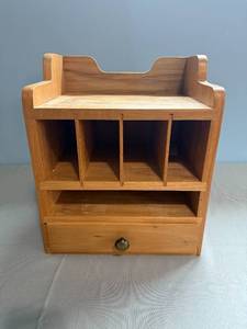 lot 254 image: Wooden Desktop Organizer with Compartments and Drawer