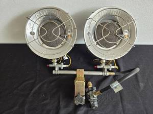 lot 279 image: Pair of Industrial Gas-Powered Heaters with Adjustable Regulator