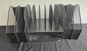 lot 287 image: Black Metal Mesh Desktop File Organizer with Multiple Compartments