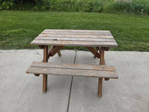lot 313 image: Rustic Wooden Picnic Table with Benches