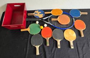 lot 325 image: Collection of Table Tennis Paddles, Tennis Racket, and Accessories