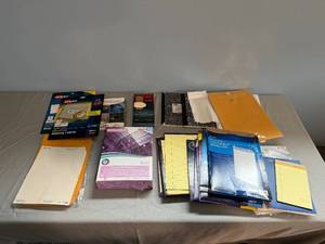 lot 348 image: Assortment of Office Supplies including Address Labels, Paper, and Envelopes