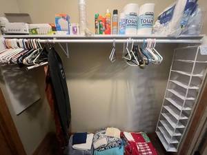lot 353 image: Shoe Organizer, Garment Bag & Assorted Household Supplies and Linens Collection - content quantities unverified