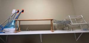 lot 358 image: Collection of Home Essentials Humidifier, Wooden Stand, Dish Rack, and Connected Hanging Wire Baskets