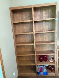lot 379 image: Tall Oak Wood Bookshelf - contents not included
