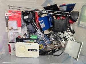 lot 385 image: Assorted Box of Electronic Parts, Cables, and Accessories