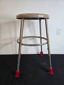 lot 392 image: Vintage Metal Stool with Protective Foot Caps