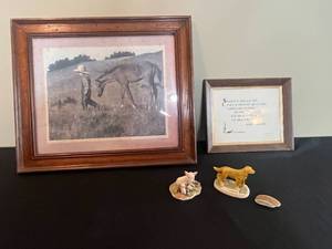 lot 394 image: Framed Art Collection with Figurines and Seashell