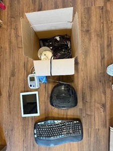 lot 400 image: Electronics Bundle Logitech Keyboard, Insignia CD Boombox, iPad & Accessories