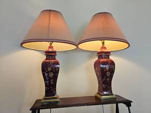 lot 27 image: Illuminated Floral Oriental Ginger Jar Lamp Pair