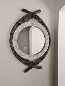 lot 49 image: Travertine Venier Porthole Mirror