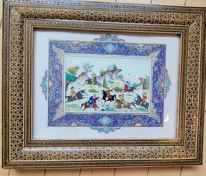 lot 64 image: Framed Persian Polo Player Artwork