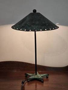 lot 84 image: Rustic Patina Pressed Metal Accent Table Lamp