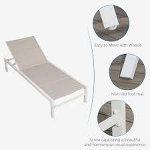 lot 24 image: ULAX FURNITURE Patio Aluminum Chaise Lounge with 5-Position Backrest in Beige  Customer Returns See Pictures