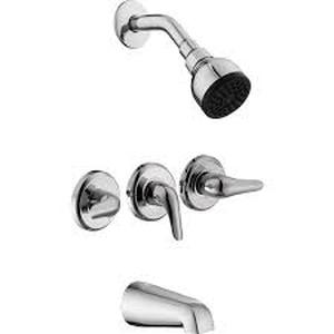 lot 28 image: Glacier Bay Aragon 3 Handle 1-Spray Tub and Shower Faucet 1.8 GPM in Chrome (Valve Included)  Customer Returns See Pictures