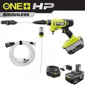 lot 6 image: RYOBI ONE HP 18V Brushless EZClean 600 PSI 0.7 GPM Cordless Battery Cold Water Power Cleaner with 4.0 Ah Battery and Charger  Customer Returns See Pictures