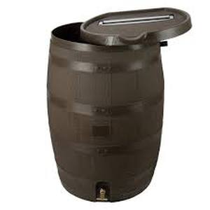 lot 38 image: RTS Home Accents 55 Gal. Premium Flat Back Eco Rain Barrel with Removable Lid, Black Color Customer Returns See Pictures