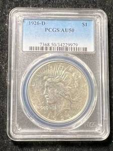 lot 04 image: 1926-D US PEACE SILVER DOLLAR PCGS AU50