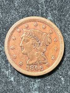 lot 06 image: 1846 US BRAIDED HAIR LARGE CENT