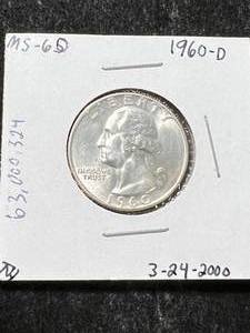 lot 19 image: 1960-D US WASHINGTON QUARTER MS60
