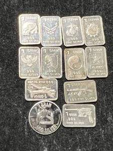 lot 23 image: 12 GRAMS .999 FINE SILVER FRACTIONAL BARS