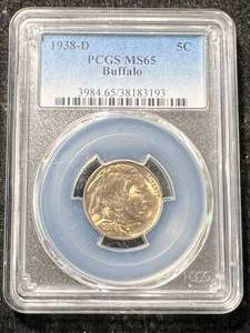 lot 26 image: 1938-D US BUFFALO NICKEL PCGS MS65