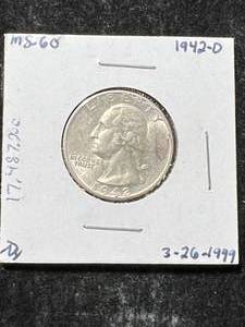 lot 33 image: 1942-D US WASHINGTON QUARTER MS60