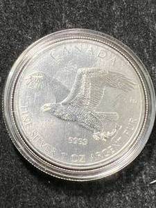 lot 50 image: 2014 CANADIAN HAWK 1 TROY OZ .9999 FINE SILVER IN AIRTITE