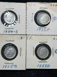 lot 61 image: 4 US ROOSEVELT DIMES 1954S 1955P-D-S
