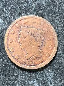 lot 74 image: 1841 US BRAIDED HAIR LARGE CENT
