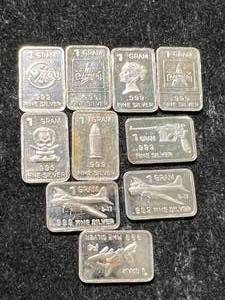 lot 80 image: 10 GRAMS .999 FINE SILVER FRACTIONAL BARS