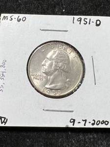 lot 81 image: 1951-D US WASHINGTON QUARTER MS60
